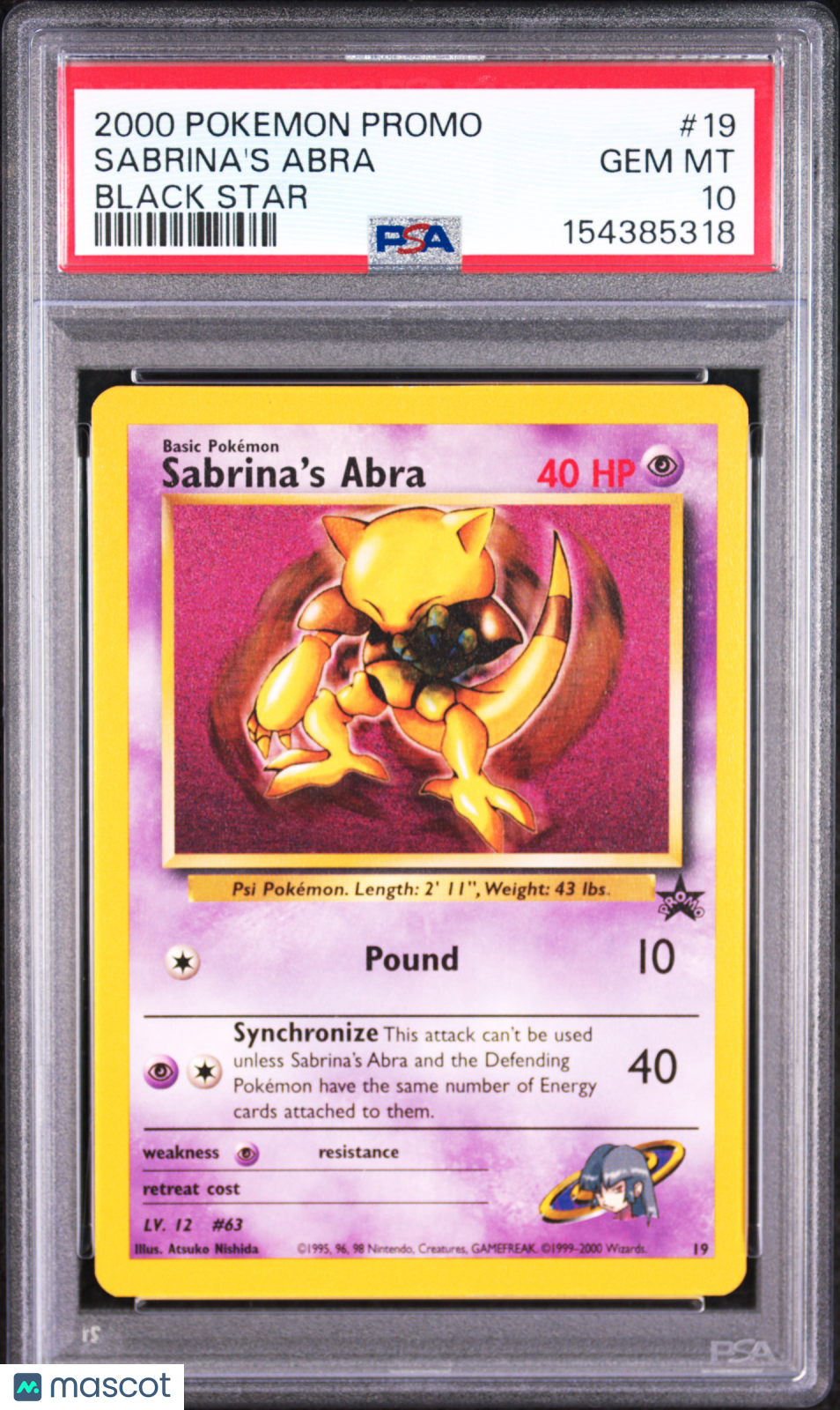 SABRINA'S ABRA 2000 Pokemon Black Star Promo #19 PSA 10
