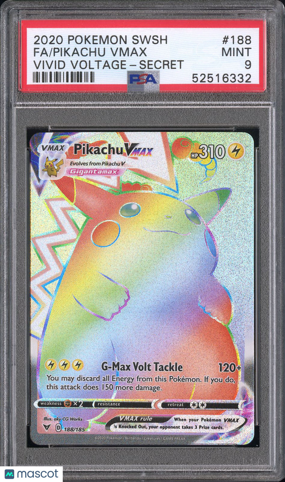 PIKACHU VMAX 2020 Pokemon Sword & Shield Vivid Voltage Secret #188 PSA 9