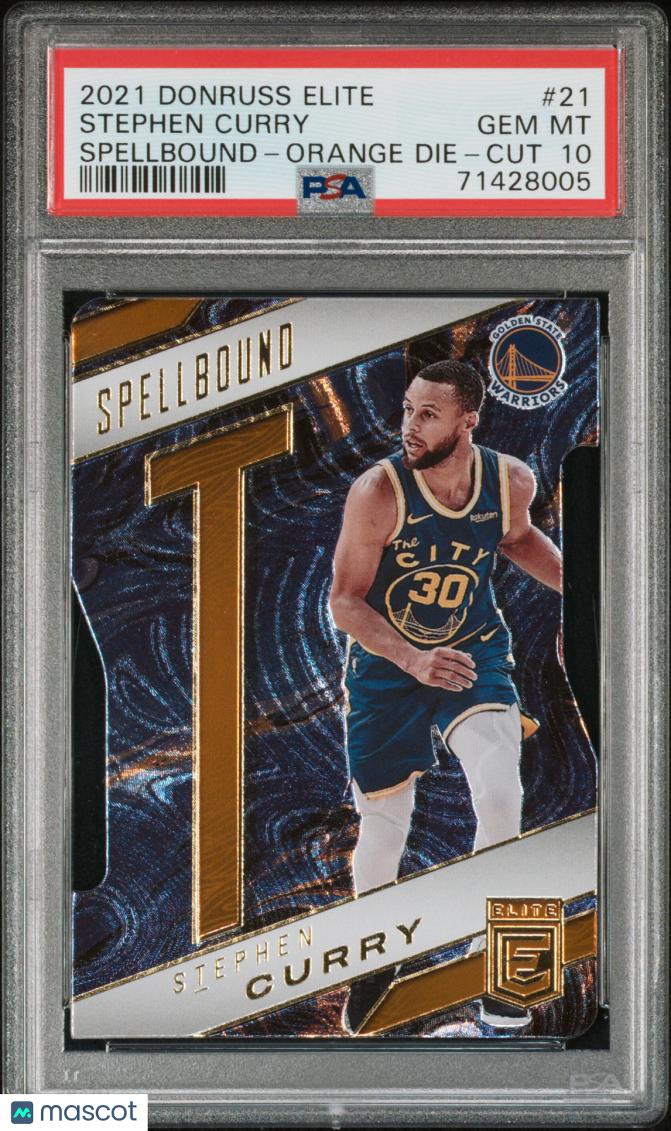 STEPHEN CURRY 2021-22 Panini Donruss Elite Spellbound Orange Die-Cut #21 PSA 10