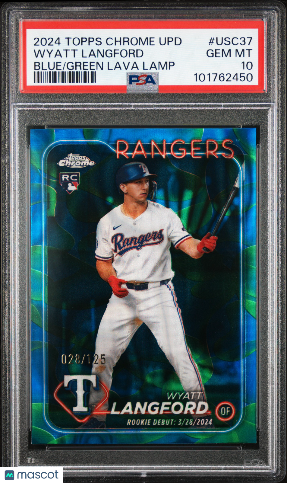 WYATT LANGFORD 2024 Topps Chrome Update Blue Green Lava Lamp /125 #USC37 PSA 10