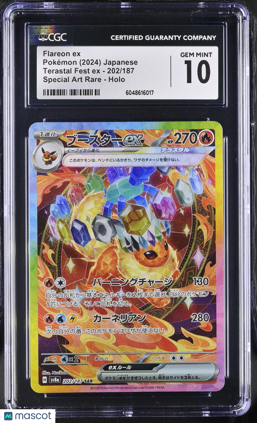 FLAREON EX 2024 Pokemon Japanese Terastal Fest Special Art Rare #202/187 CGC 10