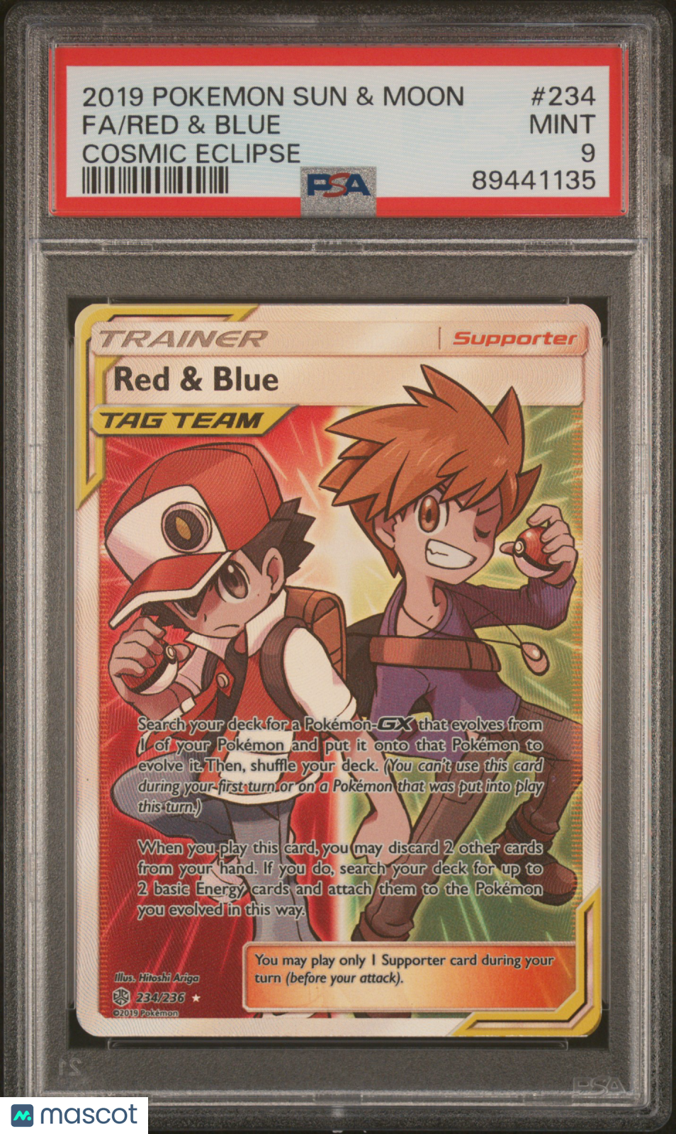 RED & BLUE 2019 Pokemon Sun & Moon Cosmic Eclipse Ultra Rare Full Art #234 PSA 9