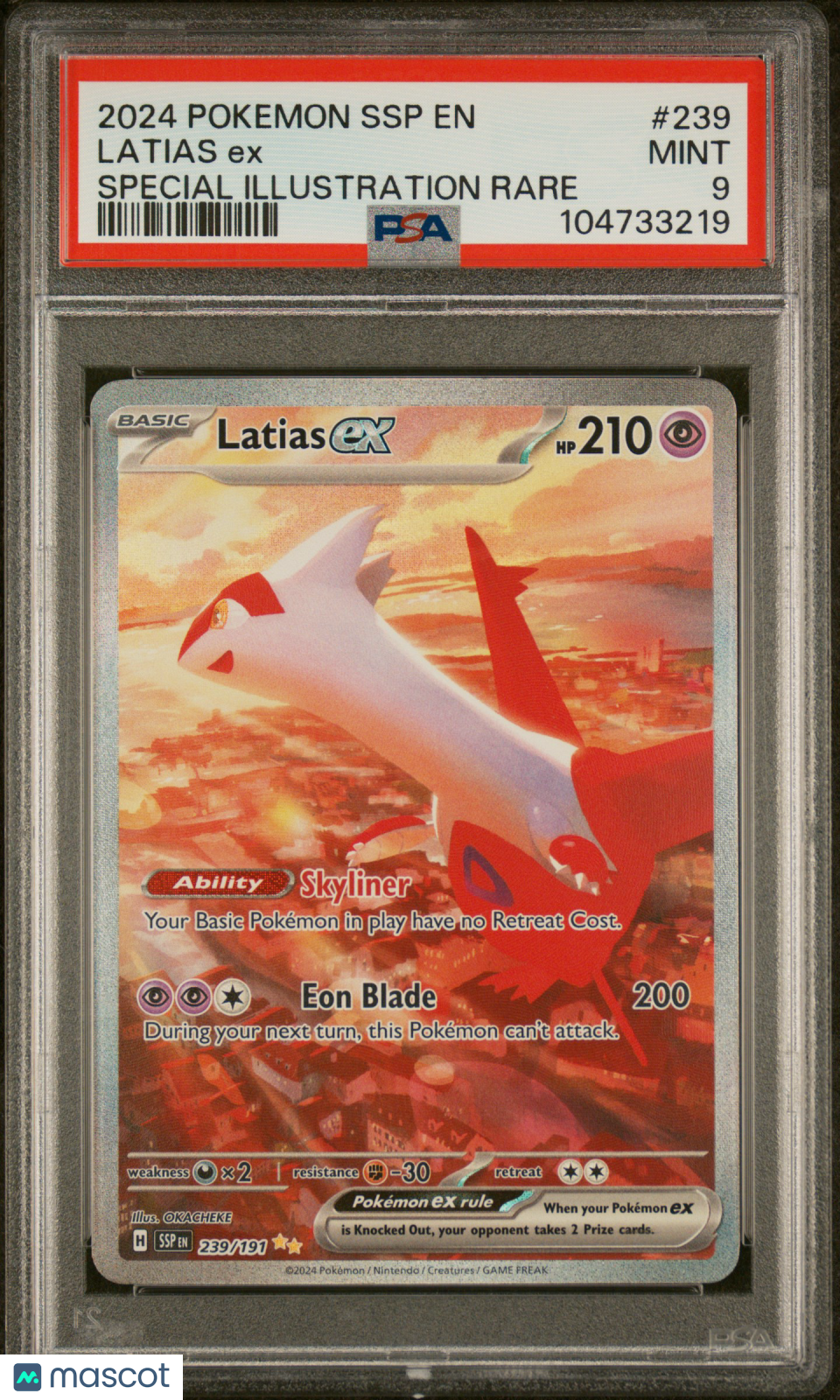LATIAS EX 2024 Pokemon Surging Sparks #239 Special Illustration Rare PSA 9