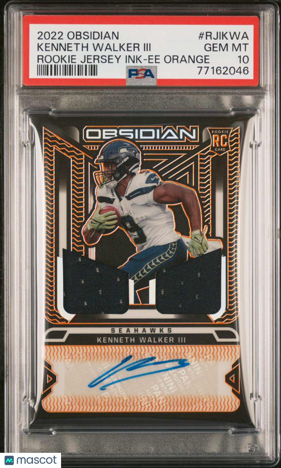 KENNETH WALKER III 2022 Panini Obsidian Rookie Patch Auto Orange /99 PSA 10