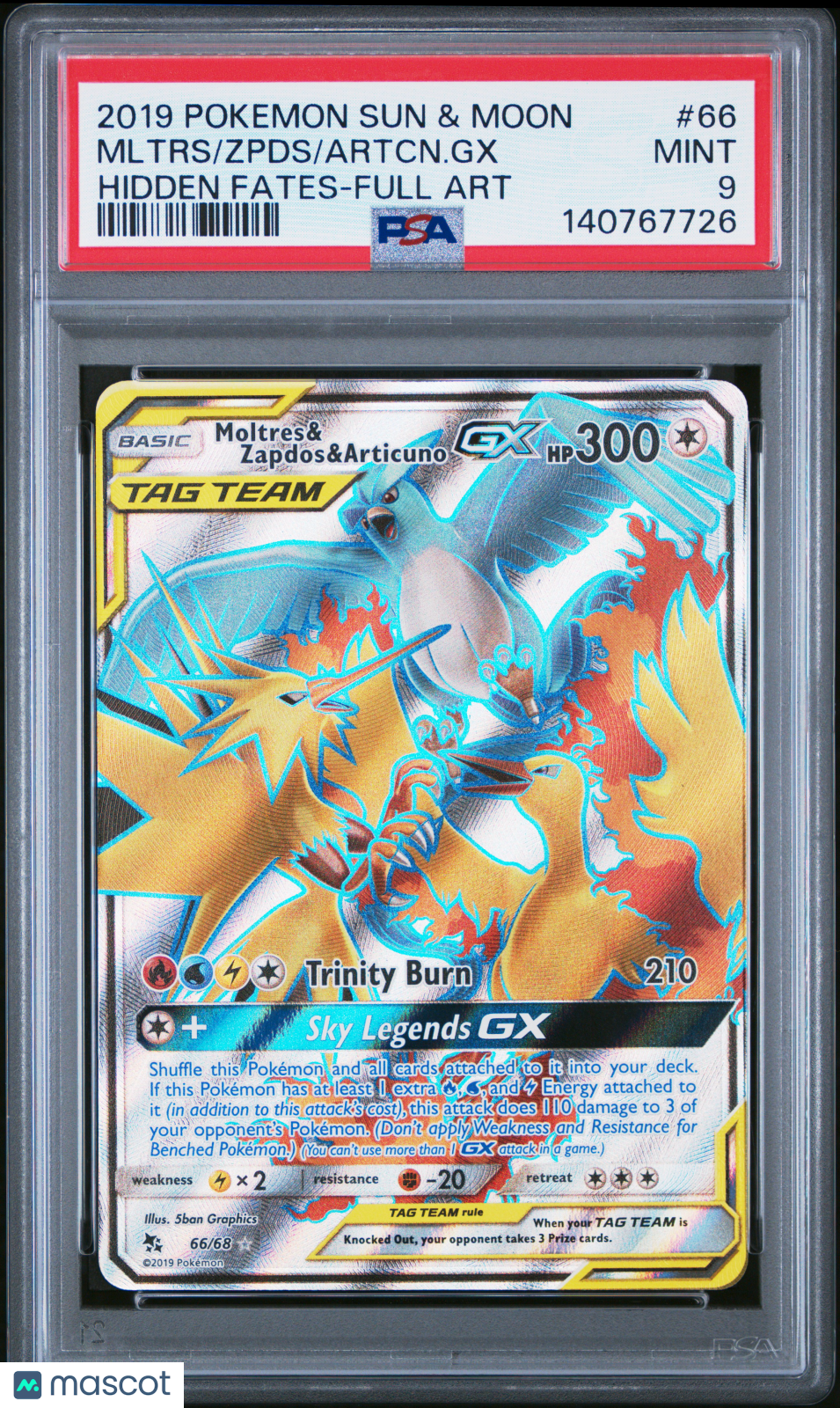 MOLTRES ZAPDOS ARTICUNO GX 2019 Pokemon Sun Moon Hidden Fates Full Art #66 PSA 9