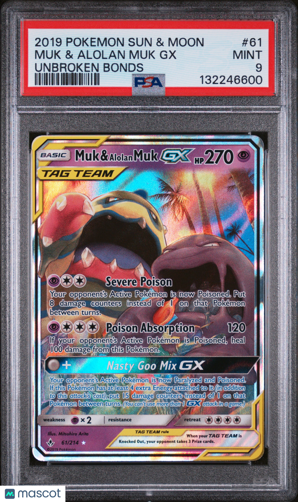 MUK & ALOLAN MUK GX 2019 Pokemon Sun & Moon Unbroken Bonds TAG TEAM #61 PSA 9