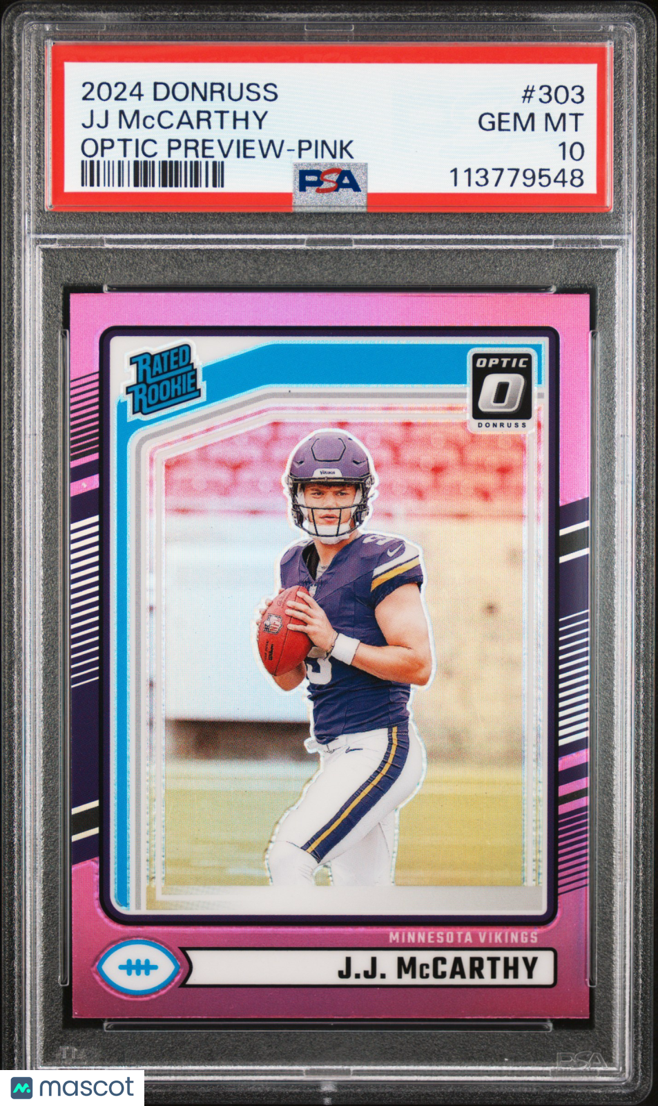 JJ MCCARTHY 2024 Panini Donruss Optic Rated Rookie Pink #303 PSA 10 Vikings