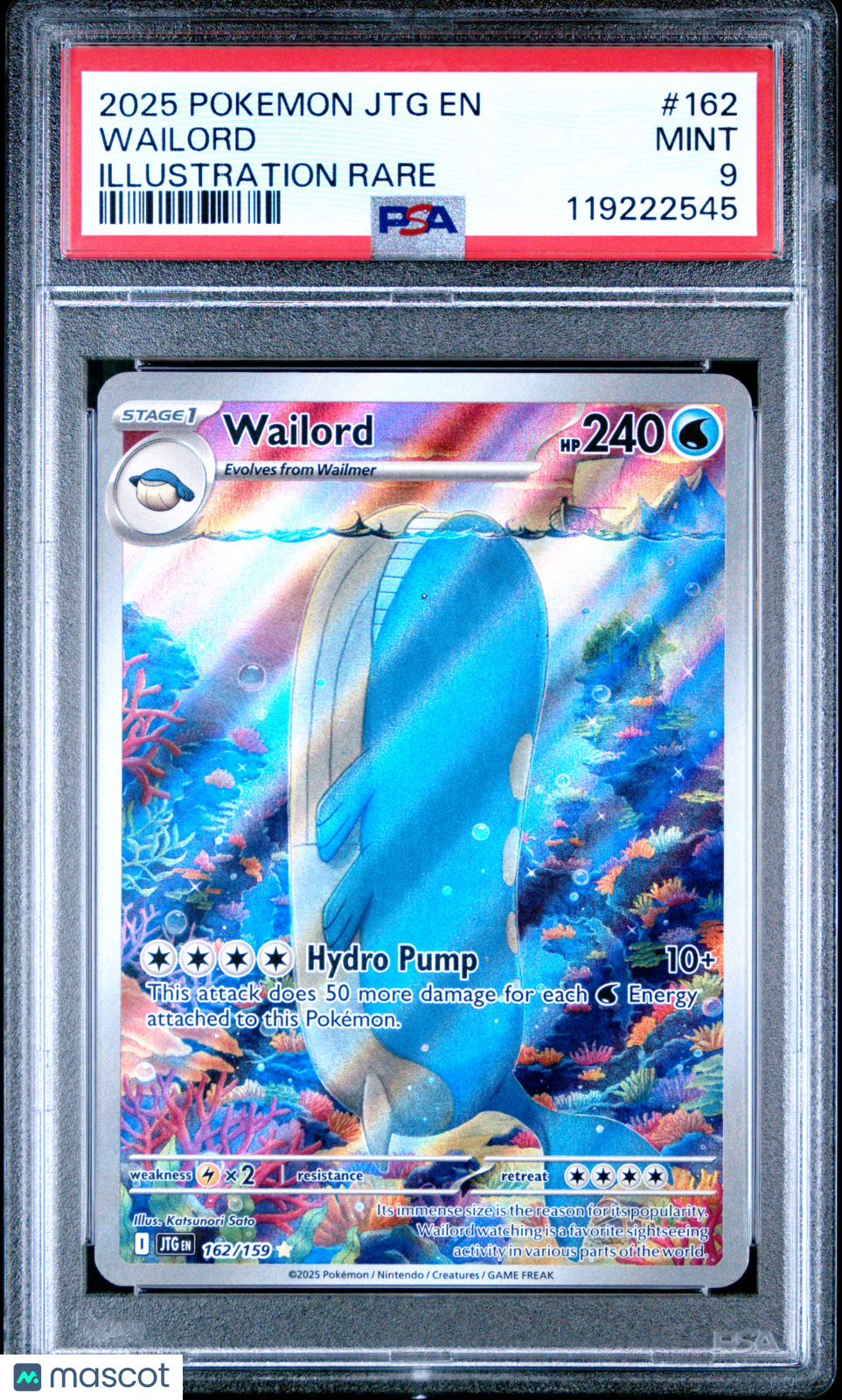 WAILORD 2025 Pokemon S&V Journey Together #162 Illustration Rare PSA 9