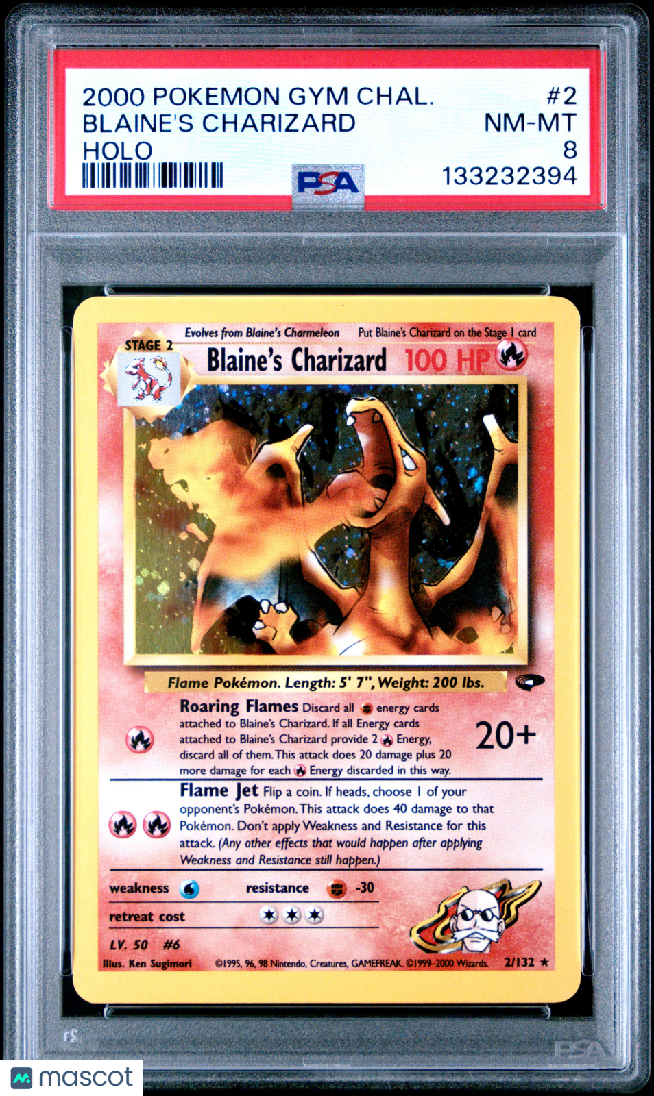 BLAINE'S CHARIZARD 2000 Pokemon Gym Challenge Holo Rare #2 PSA 8 NM-MT
