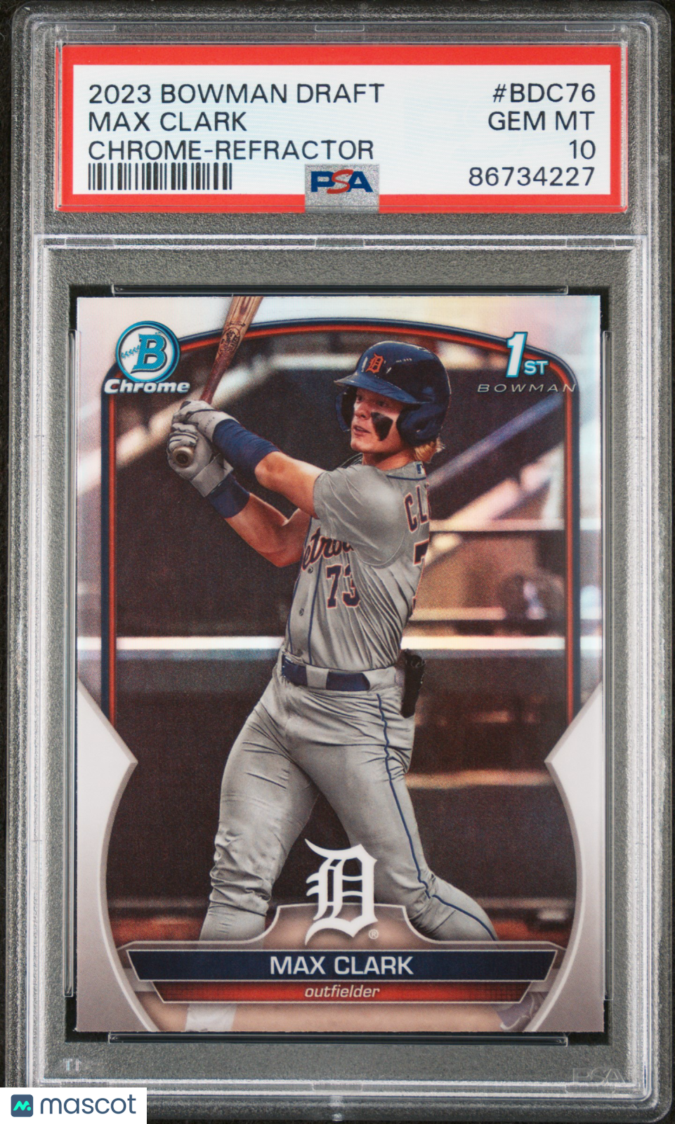 MAX CLARK 2023 Bowman Draft 1st Chrome Refractor #BDC76 PSA 10 Tigers