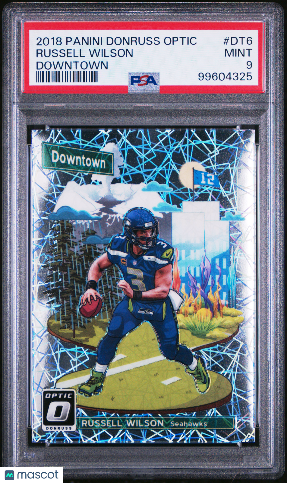 RUSSELL WILSON 2018 Panini Donruss Optic Downtown Prizm Case Hit SSP #DT6 PSA 9