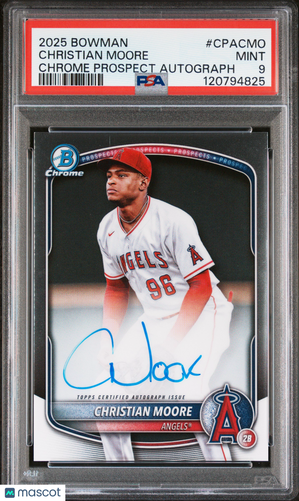CHRISTIAN MOORE 2025 Bowman Chrome Prospect 1st Auto #CPACMO PSA 9 Angels