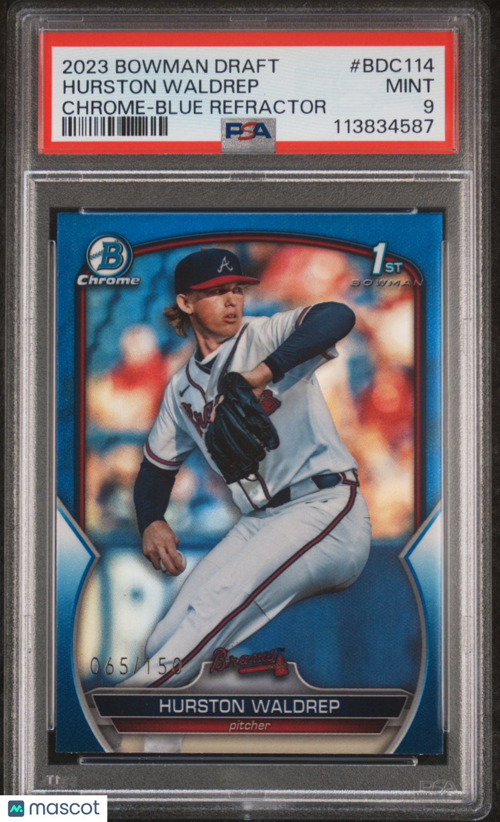 HURSTON WALDREP 2023 Bowman Draft Chrome 1st Blue Refractor /150 #BDC114 PSA 9