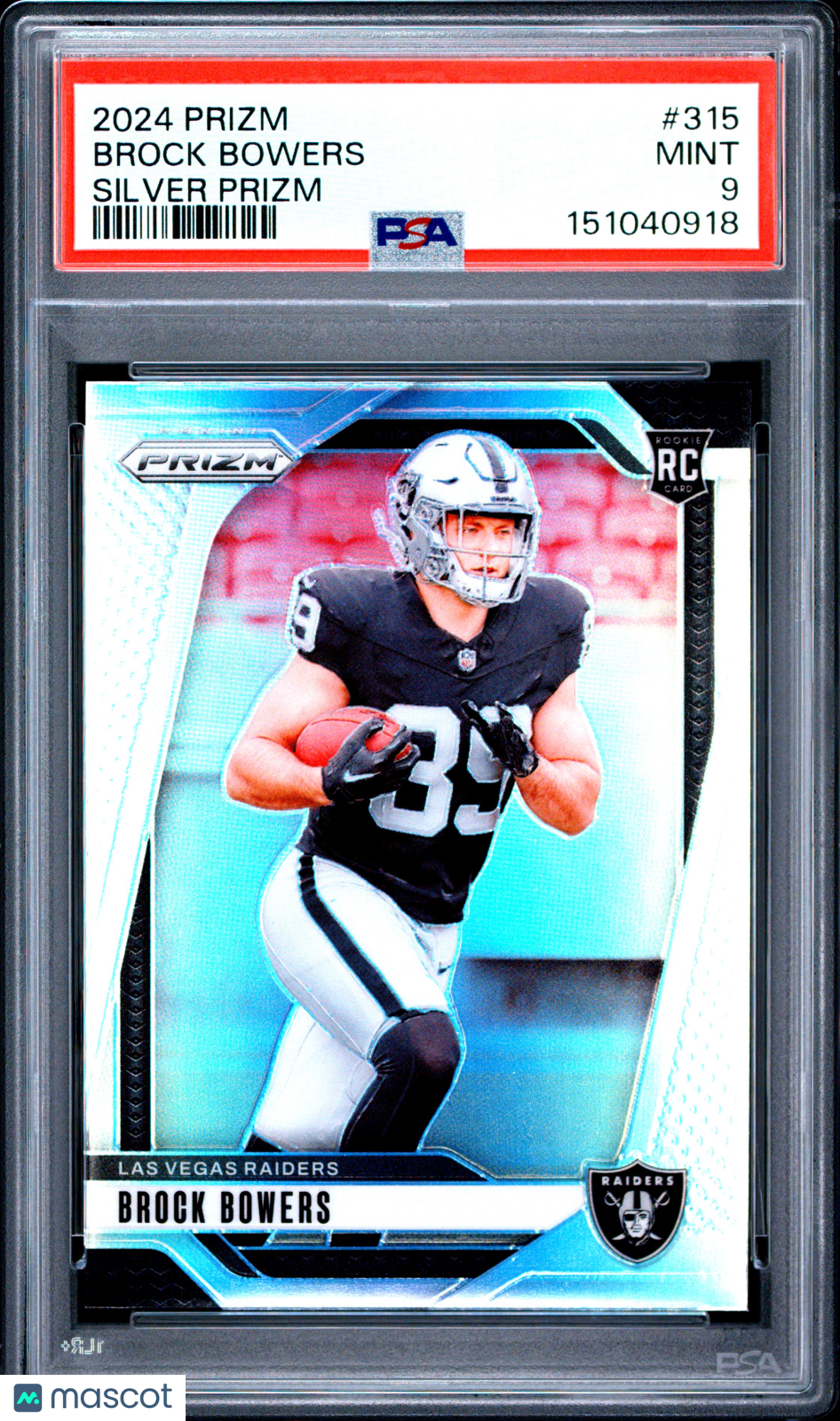 BROCK BOWERS 2024 Panini Prizm Rookie Silver Prizm #315 PSA 9 Raiders
