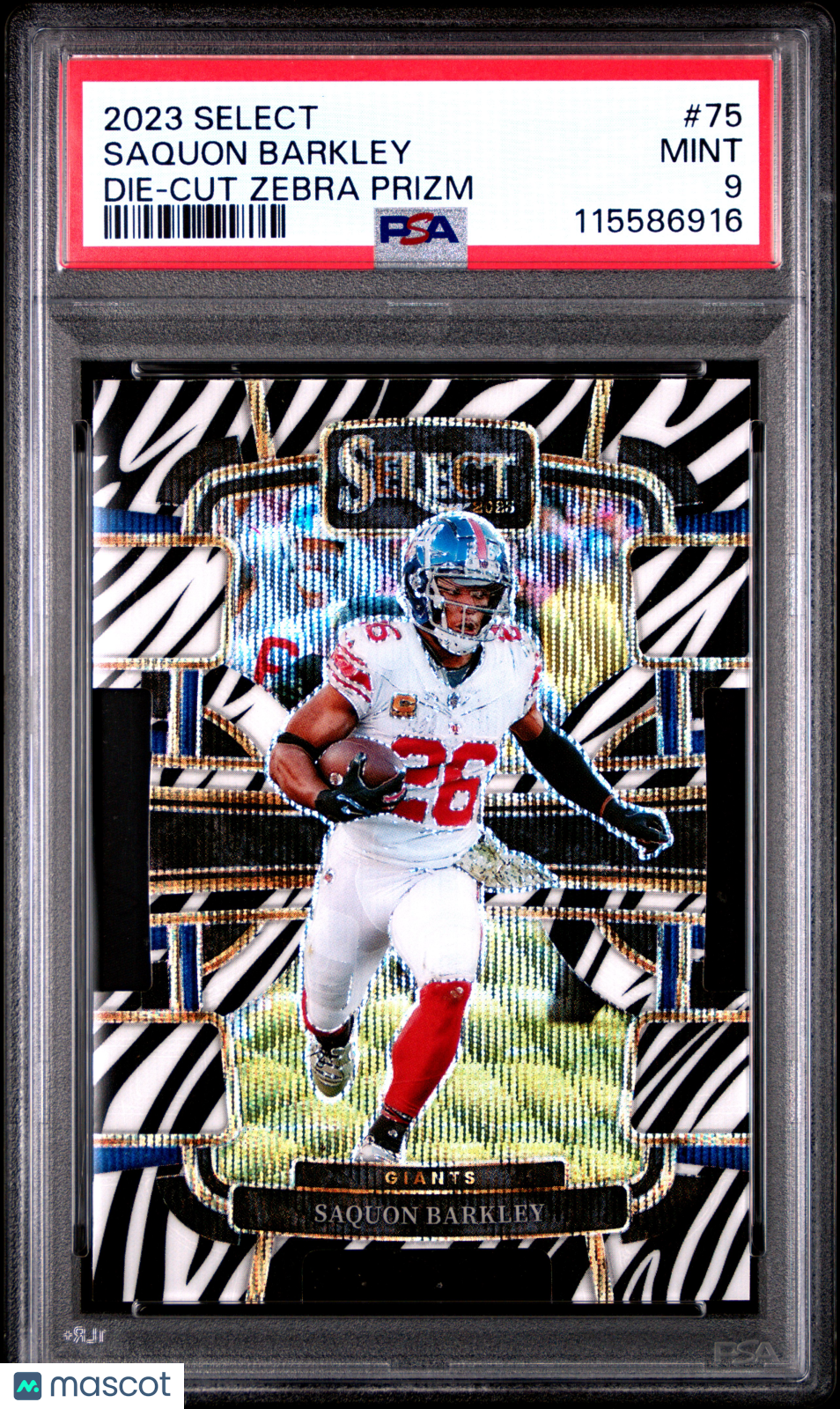 SAQUON BARKLEY 2023 Panini Select Die-Cut Zebra Prizm SSP #75 PSA 9 Giants