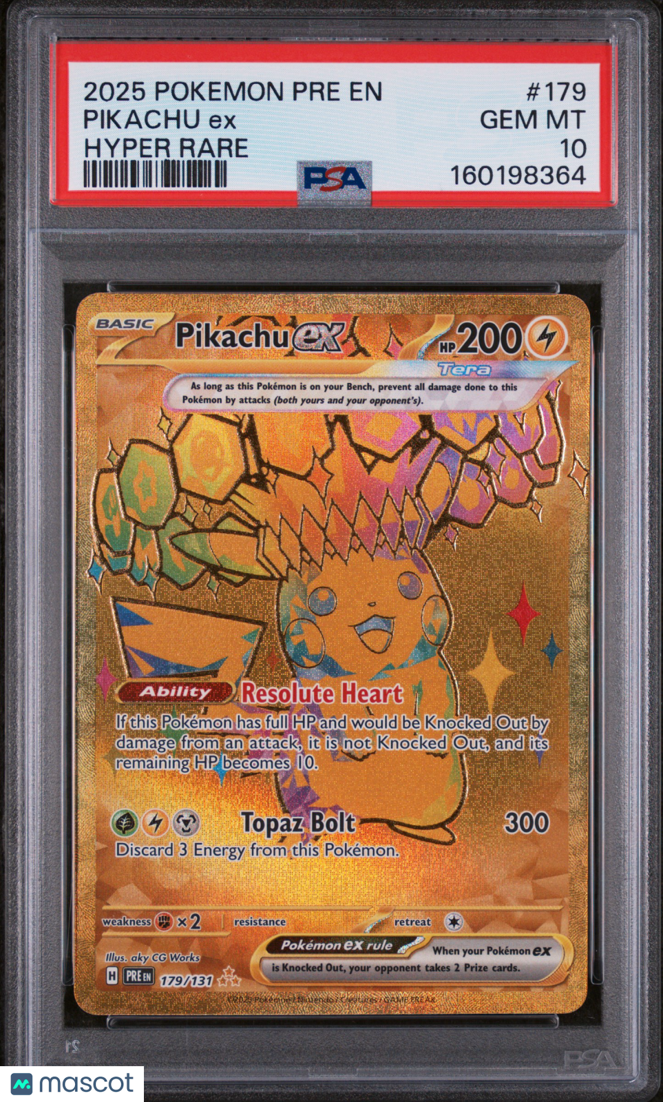 PIKACHU EX 2025 Pokemon S&V Prismatic Evolutions #179 Hyper Rare PSA 10