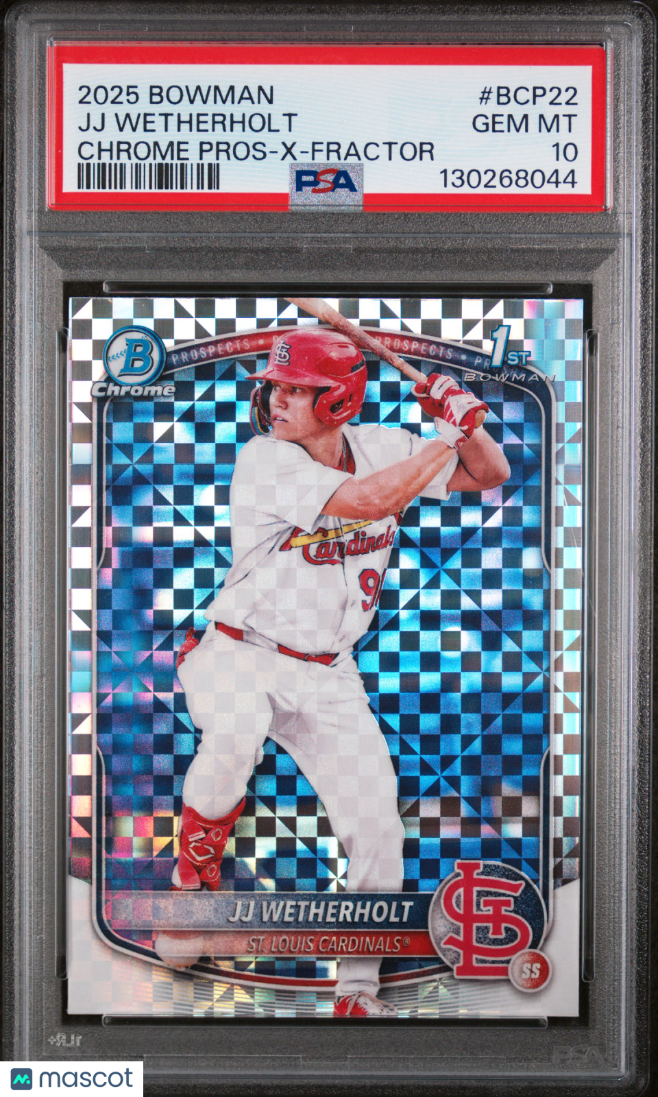 JJ WETHERHOLT 2025 Bowman Chrome 1st Prospect X-Fractor #BCP22 PSA 10
