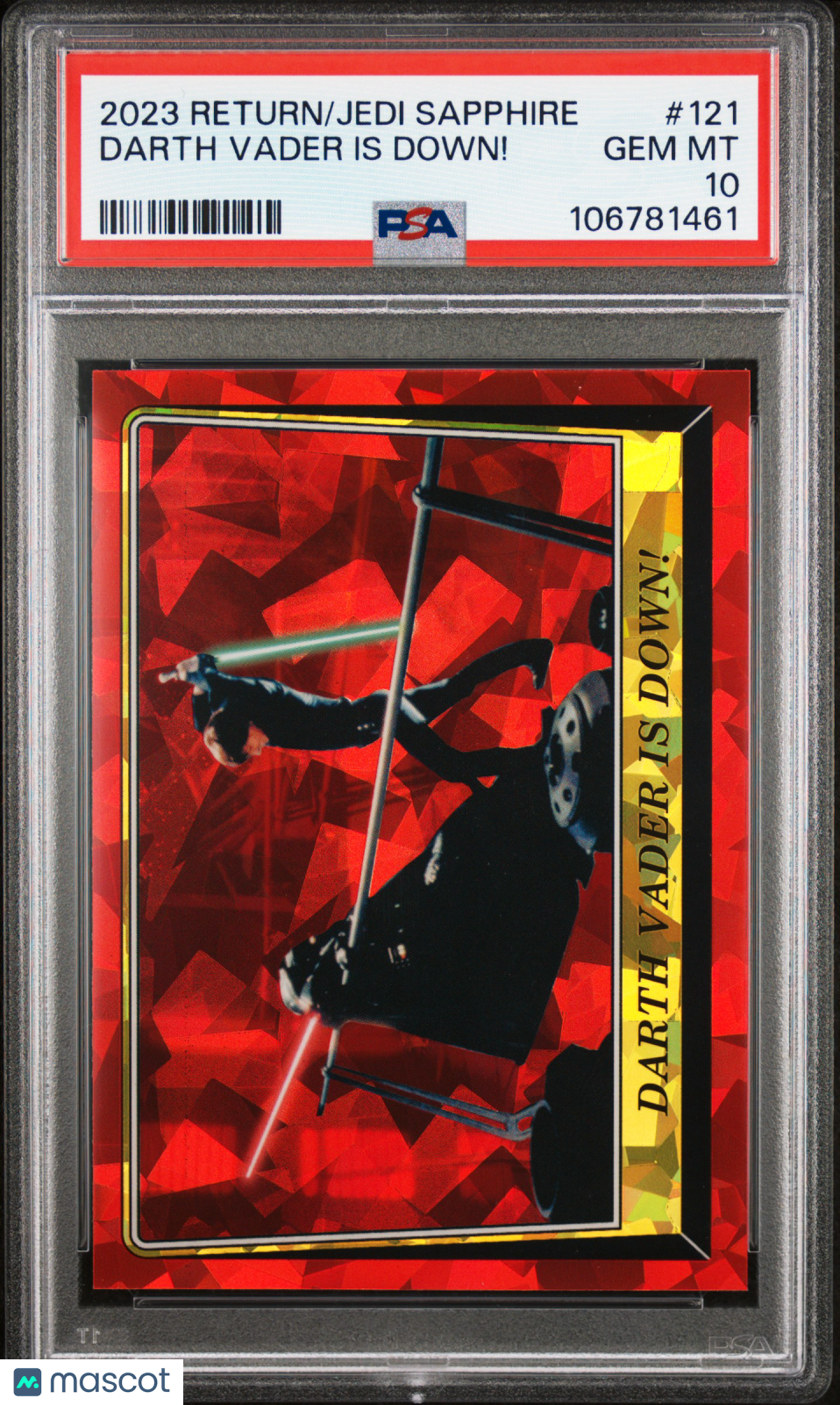 DARTH VADER IS DOWN 2023 Topps Chrome Star Wars Return Jedi Sapphire #121 PSA 10