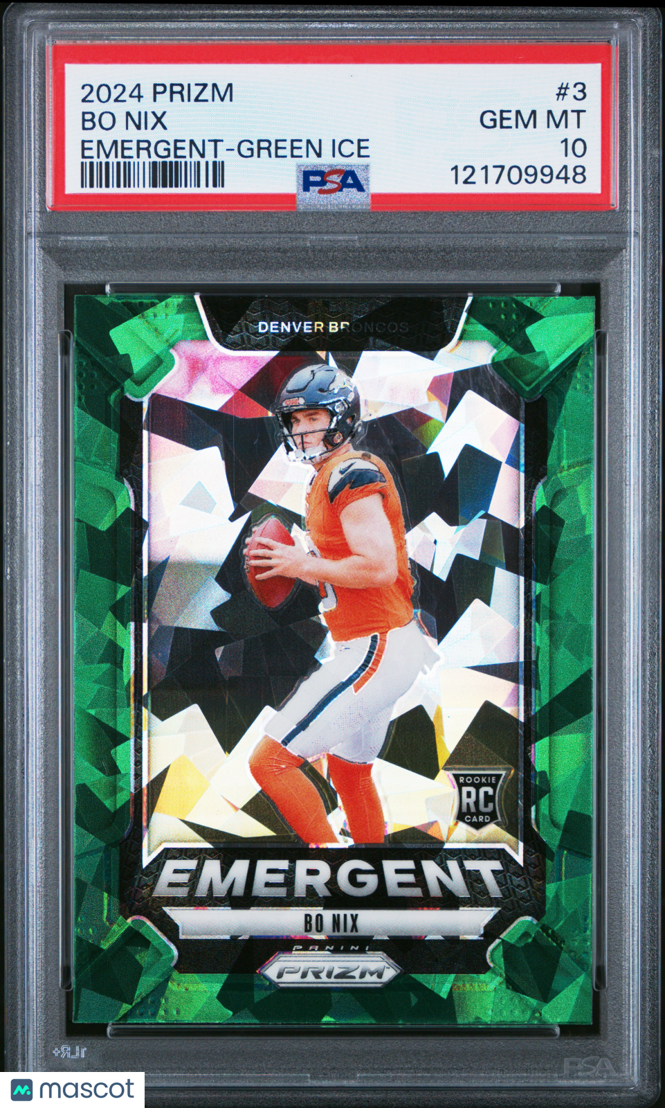 BO NIX 2024 Panini Prizm Rookie Emergent Green Ice #3 PSA 10 Broncos
