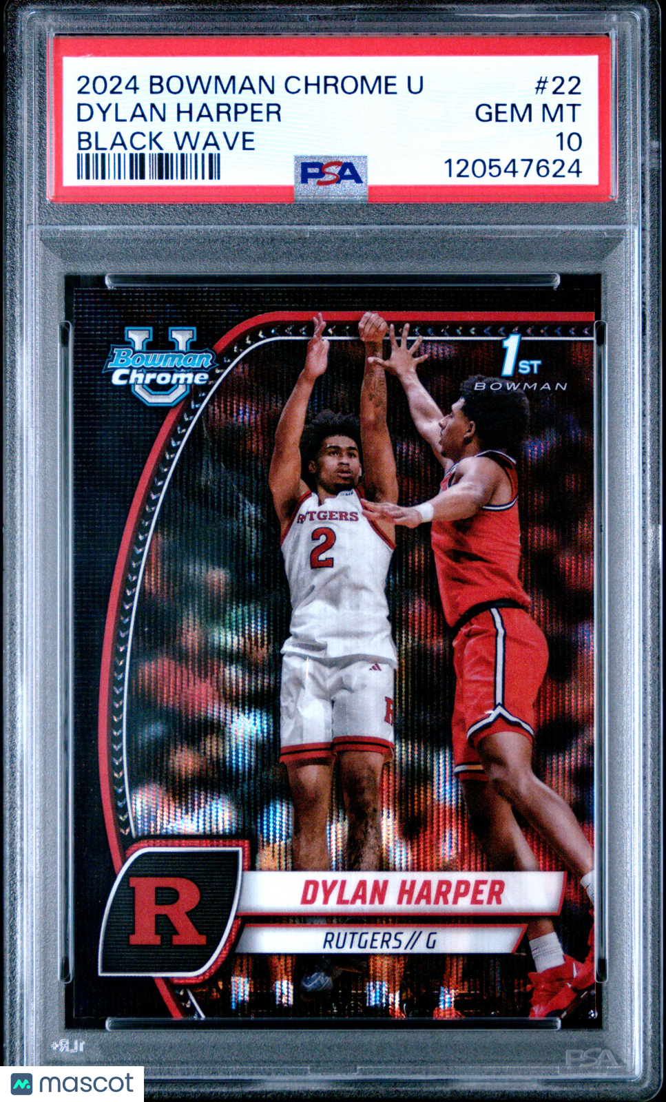 DYLAN HARPER 2024-25 Bowman Chrome U Black Wave Refractor #22 PSA 10 Rutgers