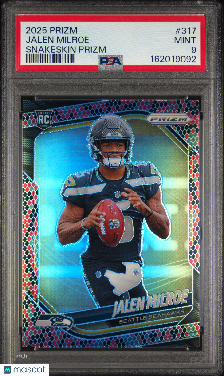 JALEN MILROE 2025 Panini Prizm Snakeskin Rookie SSP #317 PSA 9 Seahawks