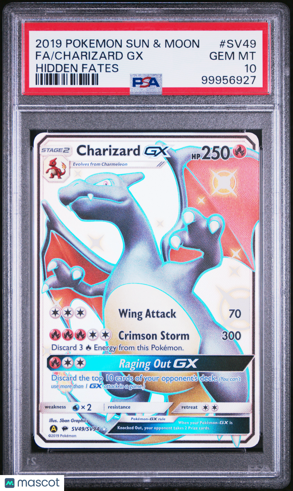 CHARIZARD GX Pokemon Sun & Moon Hidden Fates Shiny Vault Holo Rare #SV49 PSA 10