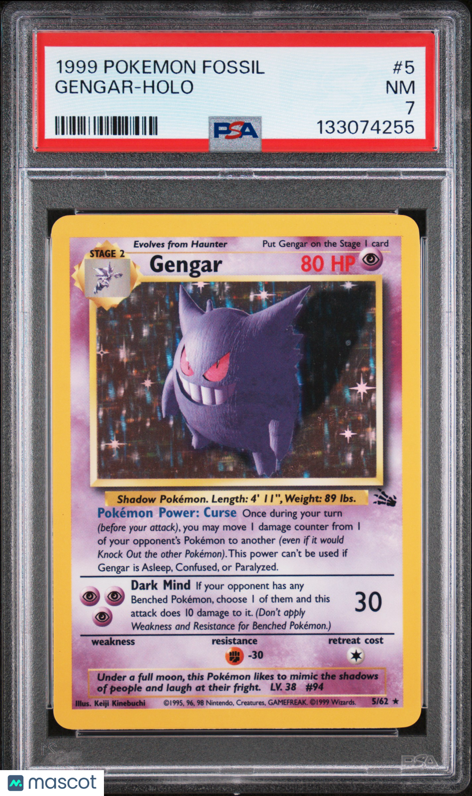 GENGAR 1999 Pokemon Fossil Holo Rare #5 PSA 7 NEAR MINT