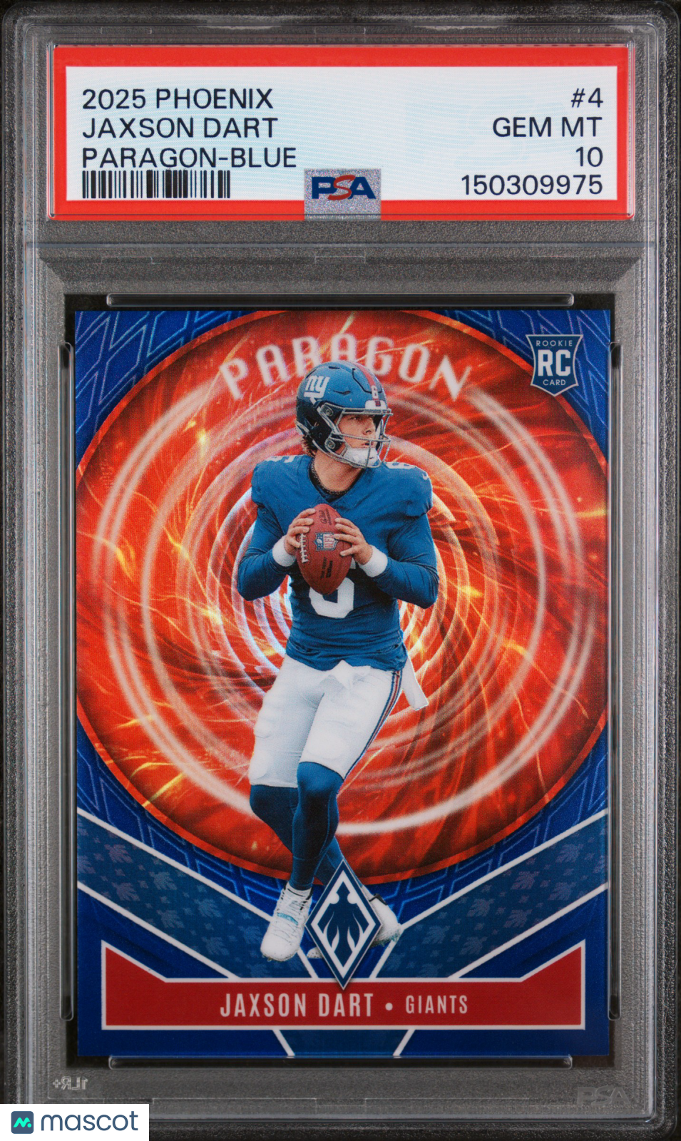 JAXSON DART 2025 Panini Phoenix Rookie Paragon Blue Prizm /199 #4 PSA 10 Giants