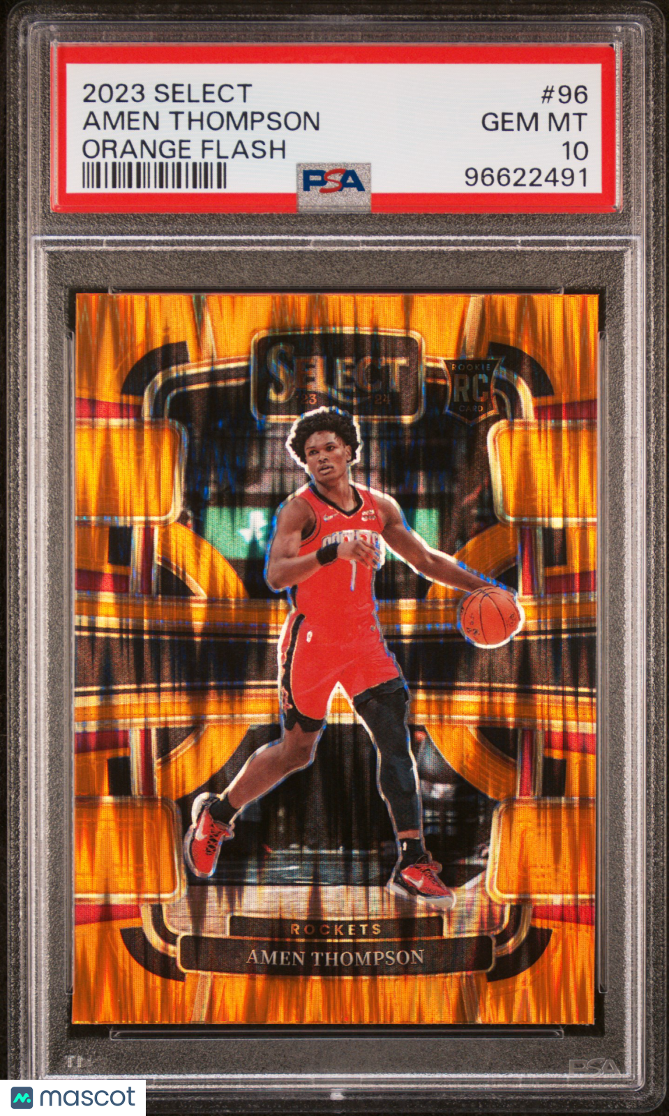 AMEN THOMPSON 2023-24 Panini Select Rookie Orange Flash Prizm #96 PSA 10 Rockets