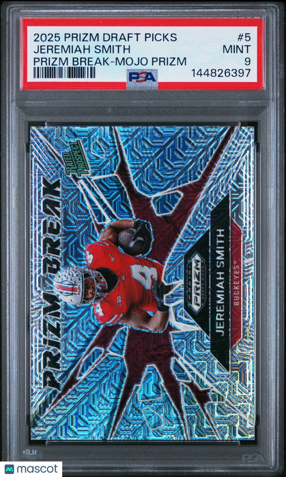 JEREMIAH SMITH 2025 Panini Prizm Draft Picks Prizm Break Mojo /25 #5 PSA 9
