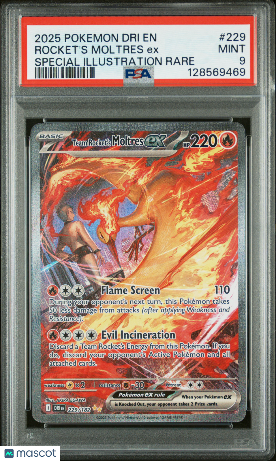 TEAM ROCKET'S MOLTRES EX Pokemon Destined Rivals Special Illustration #229 PSA 9