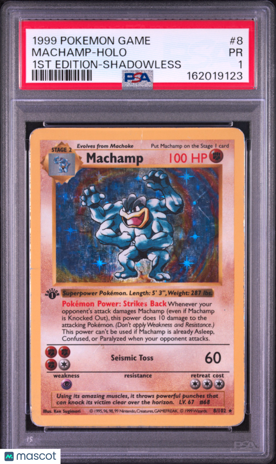 MACHAMP 1999 Pokemon Game Holo 1st Edition Shadowless #8 PSA 1