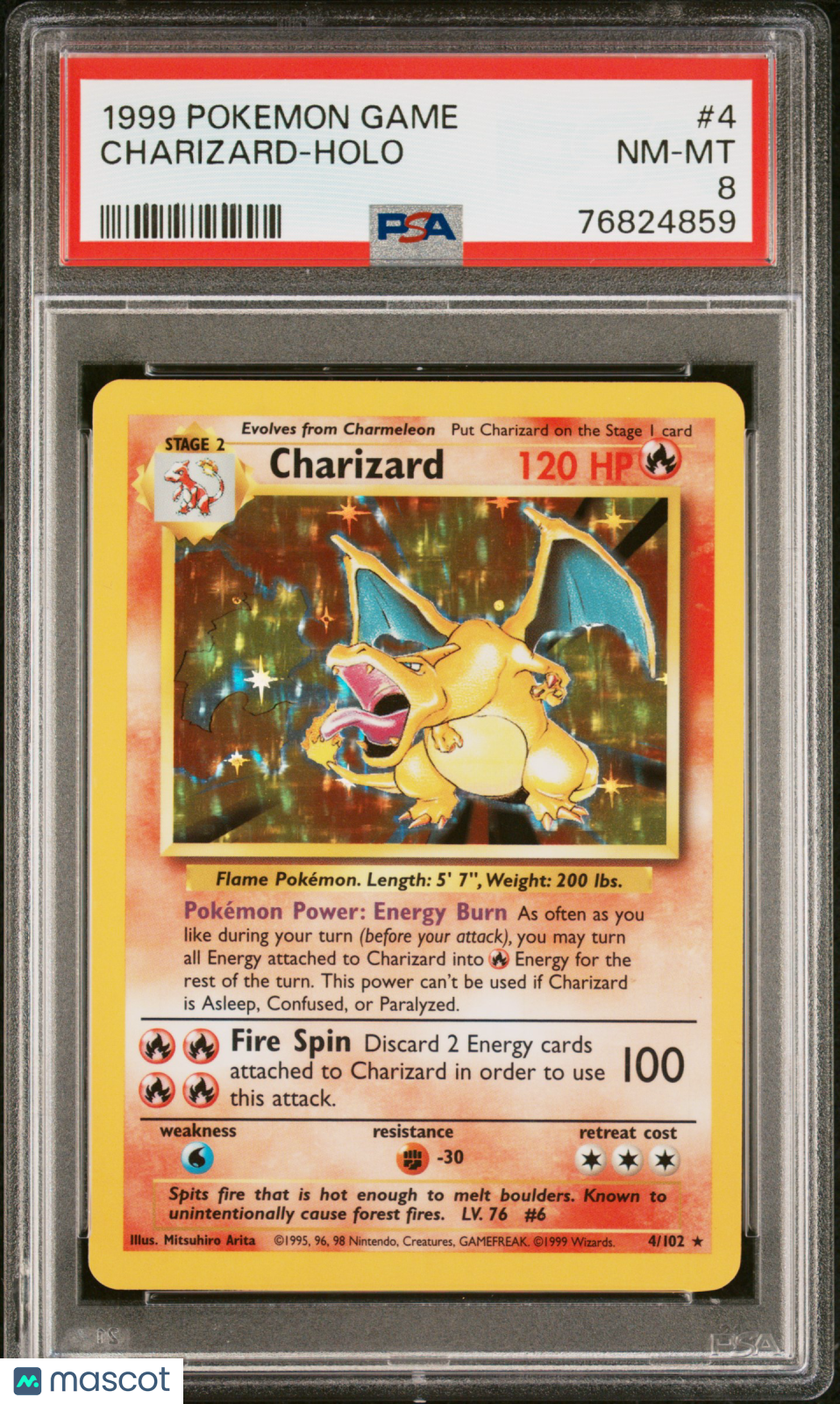 CHARIZARD 1999 Pokemon Game Base Set Unlimited Holo Rare #4 PSA 8