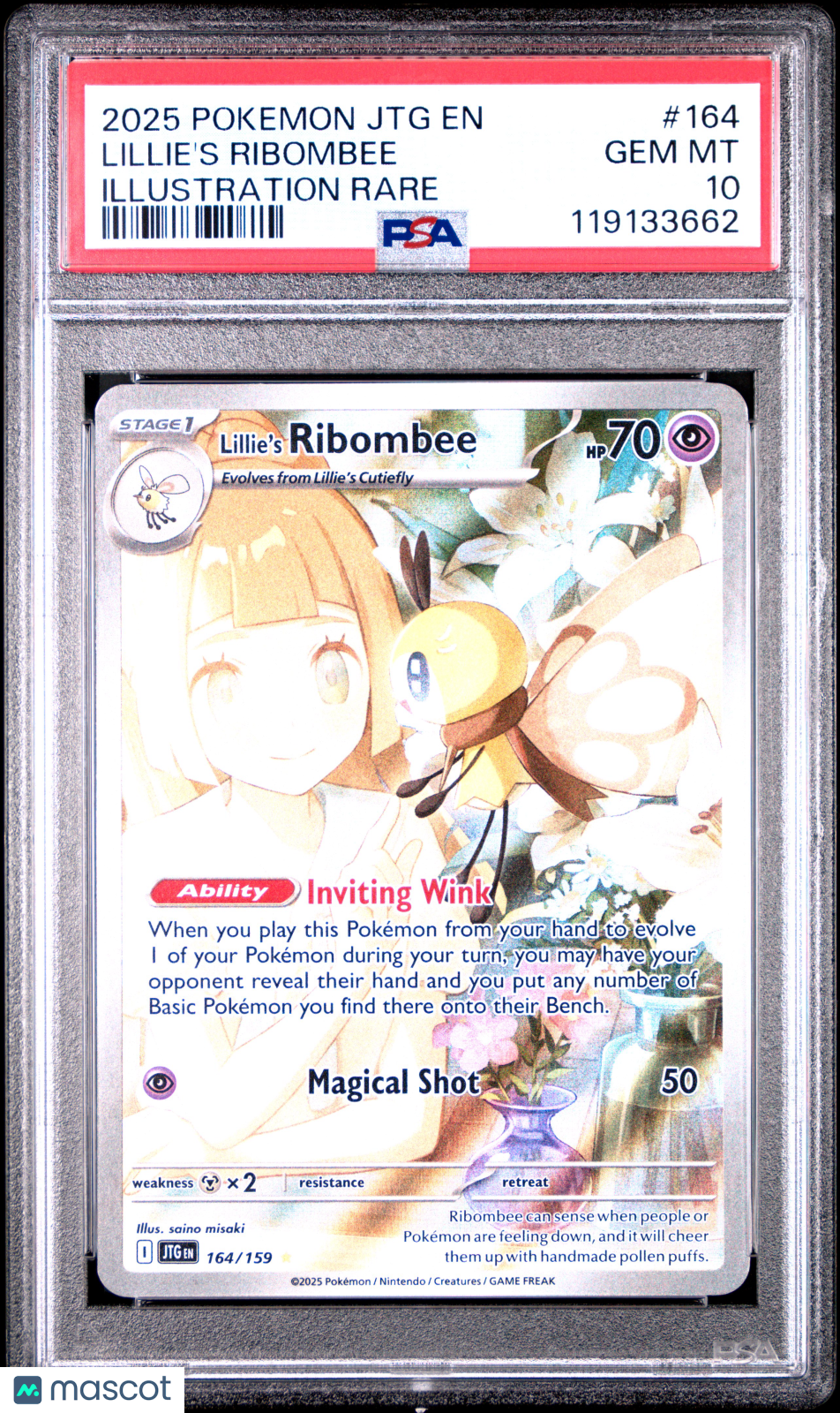 LILLIE'S RIBOMBEE 2025 Pokemon SV Journey Together #164 Illustration Rare PSA 10