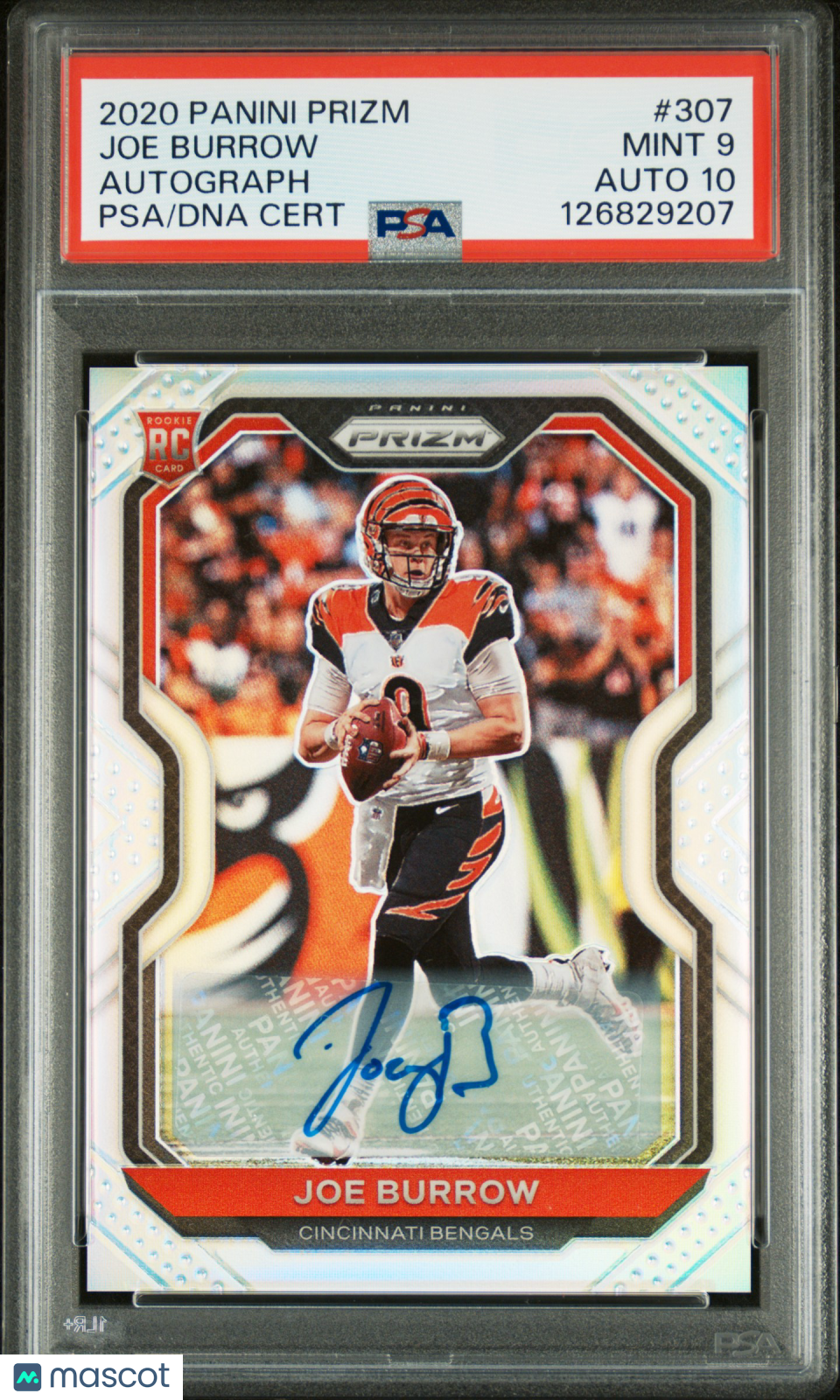 JOE BURROW 2020 Panini Prizm Rookie Auto Silver Prizm #307 PSA 9 Auto 10 Bengals