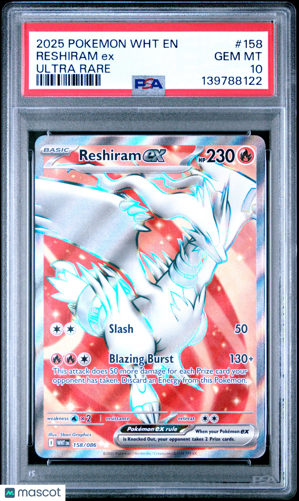 RESHIRAM EX Pokemon Scarlet Violet White Flare Full Art Ultra Rare #158 PSA 10