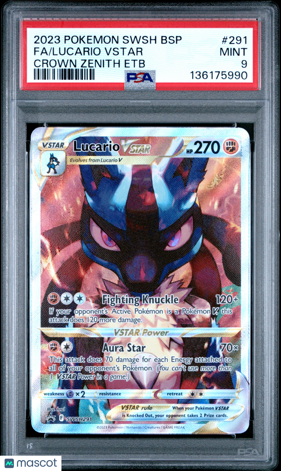 LUCARIO VSTAR 2023 Pokemon Black Star Promo Crown Zenith ETB #SWSH291 PSA 9