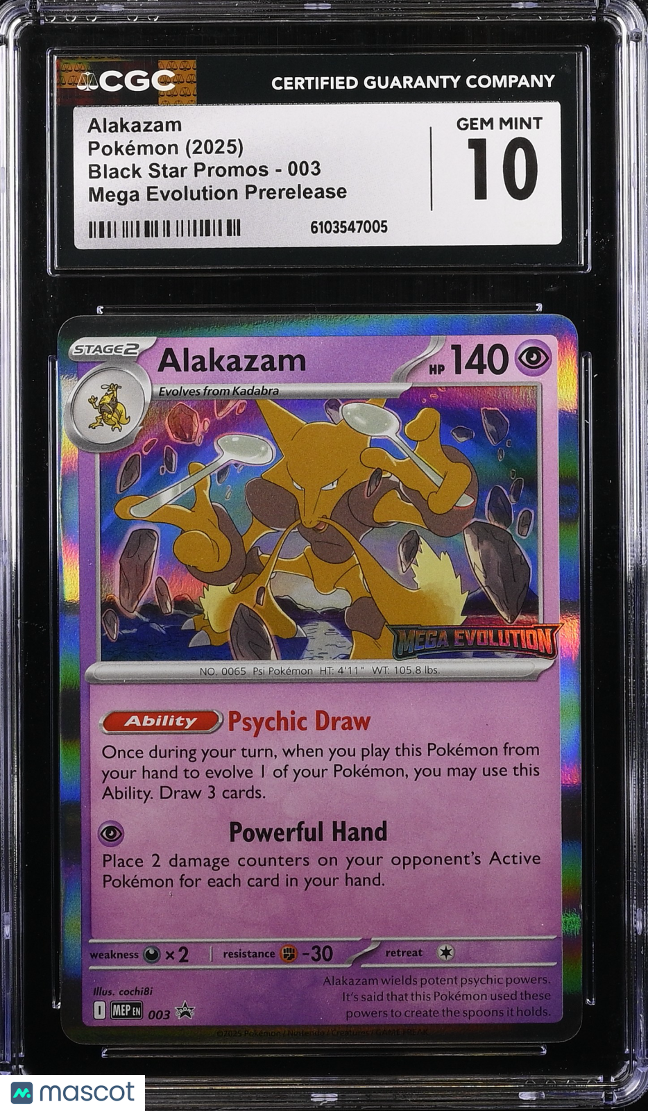 ALAKAZAM 2025 Pokemon Mega Evolution Prerelease Black Star Promo #003 CGC 10