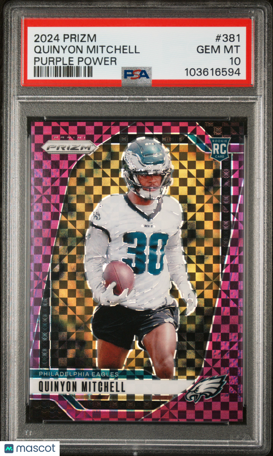 QUINYON MITCHELL 2024 Panini Prizm Rookie Purple Power /49 #381 PSA 10