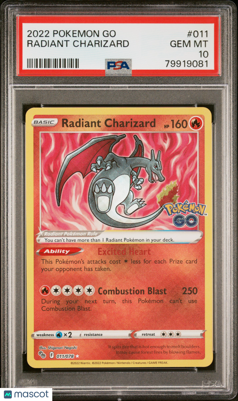 RADIANT CHARIZARD 2022 Pokemon Go Radiant Rare #011 PSA 10