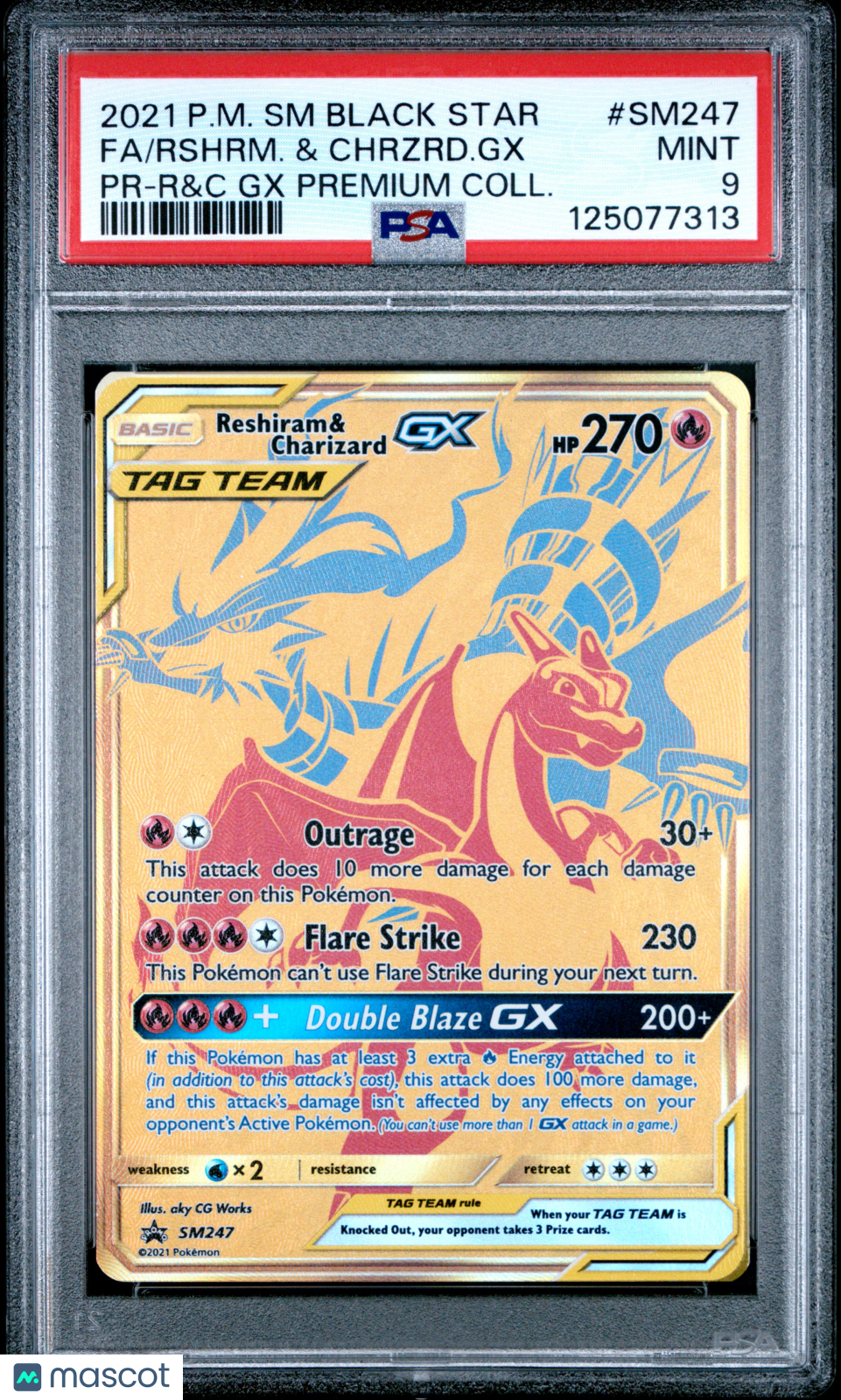 RESHIRAM & CHARIZARD GX 2021 Pokemon Sun Moon Black Star Promo PSA 9 #SM247