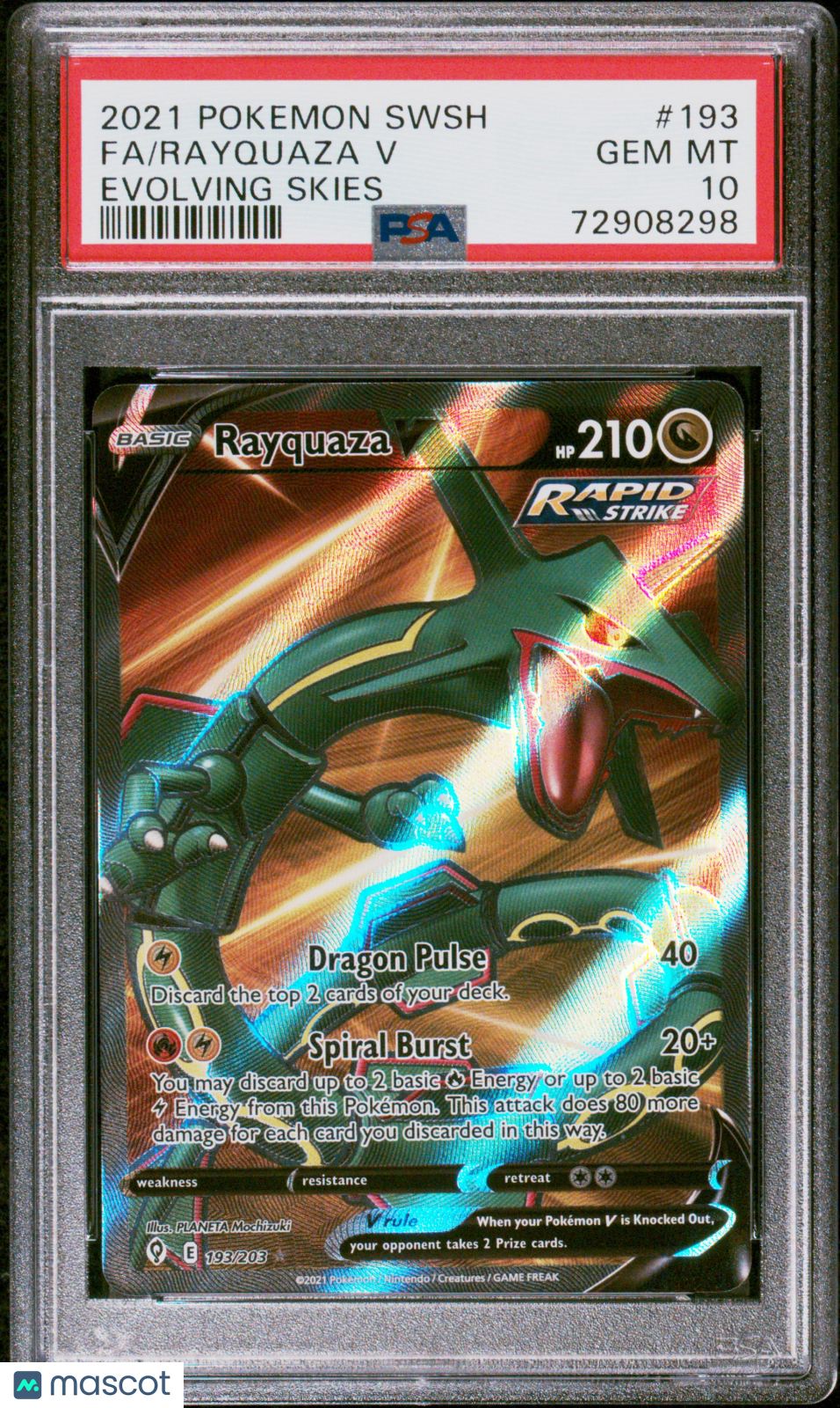 RAYQUAZA V 2021 Pokemon Sword & Shield Evolving Skies #193 Full Art PSA 10