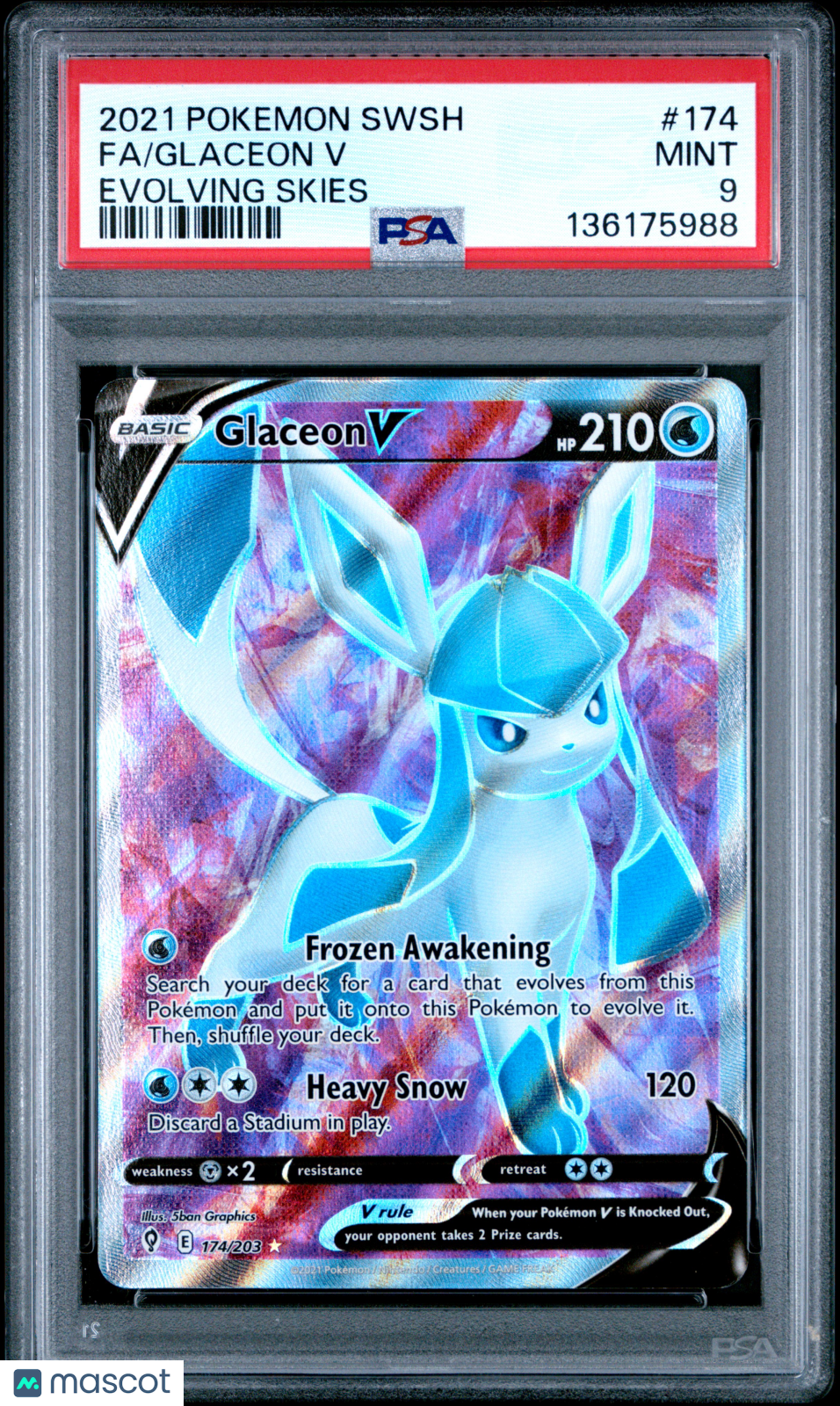 GLACEON V 2021 Pokemon Sword & Shield Evolving Skies Full Art #174 PSA 9