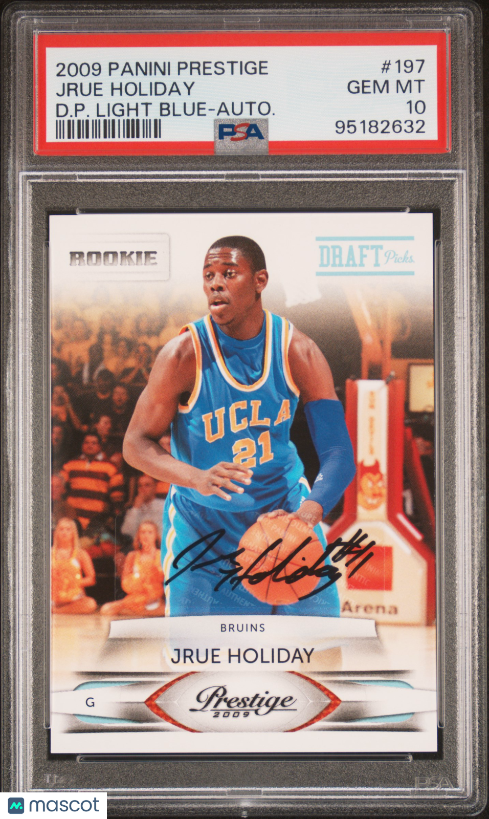 JRUE HOLIDAY 2009-10 Panini Prestige Draft Picks Light Blue Auto /100 PSA 10