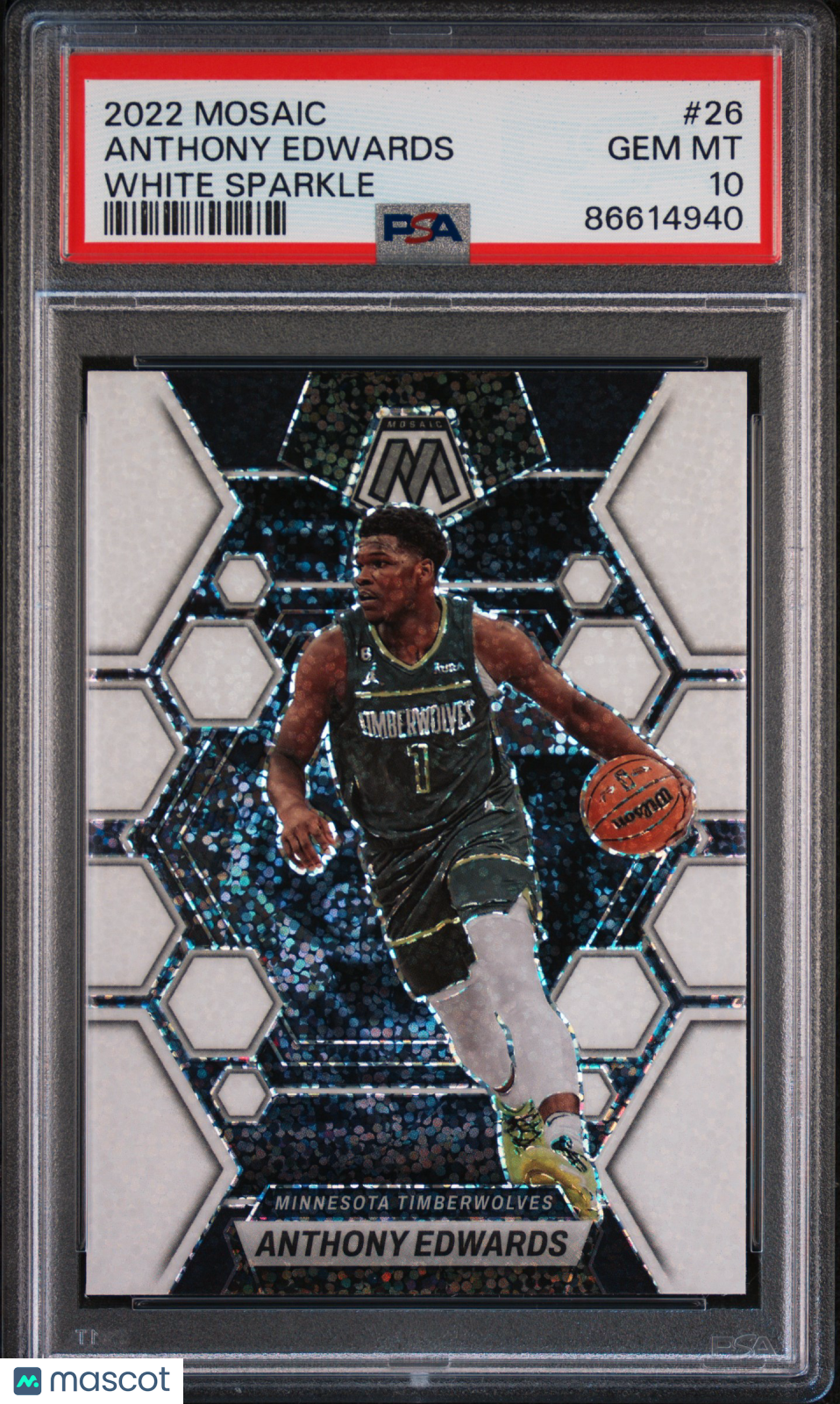 ANTHONY EDWARDS 2022-23 Panini Mosaic White Sparkle Prizm SSP #26 PSA 10 TWolves