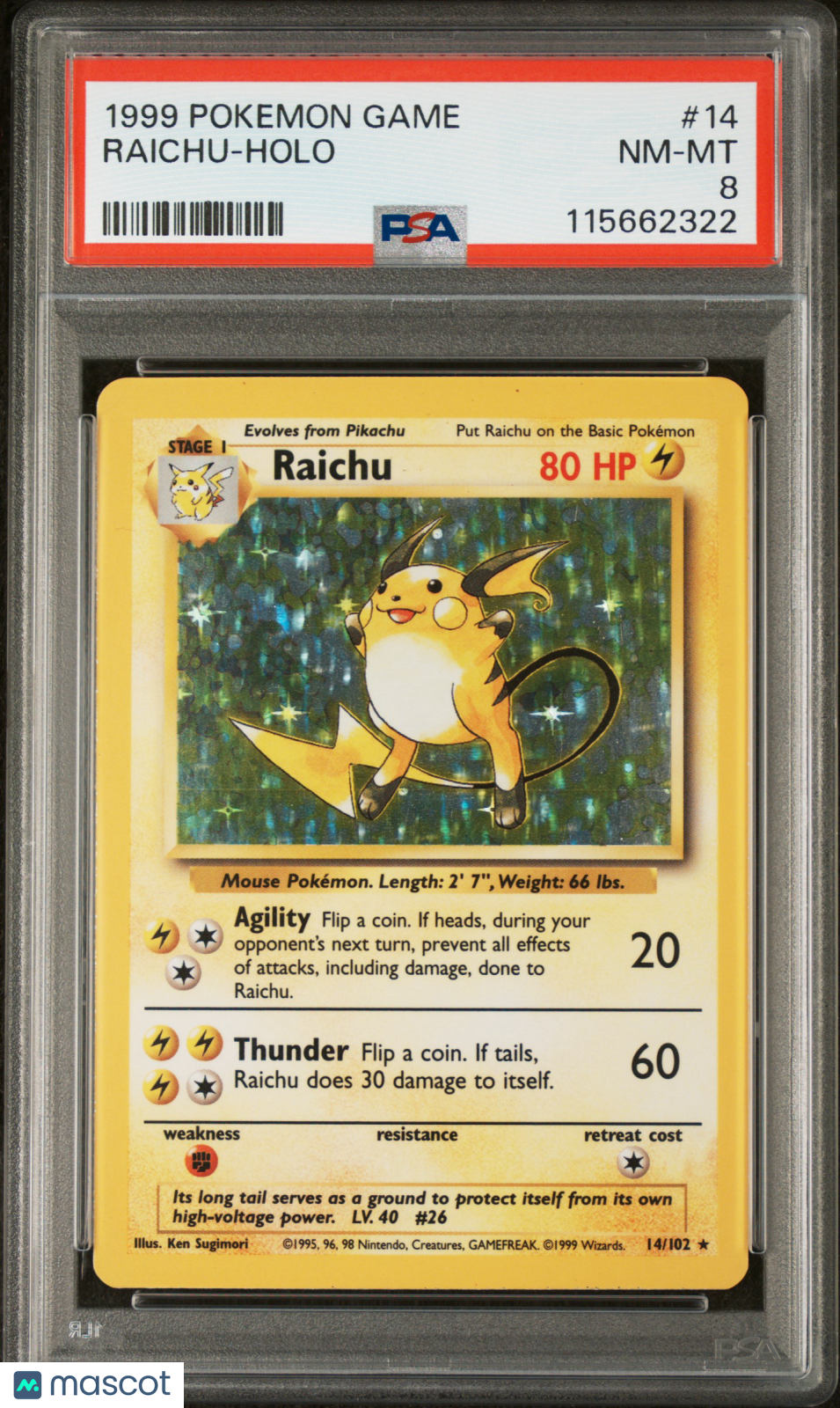 RAICHU 1999 Pokemon Game Holo Rare PSA 8 #14