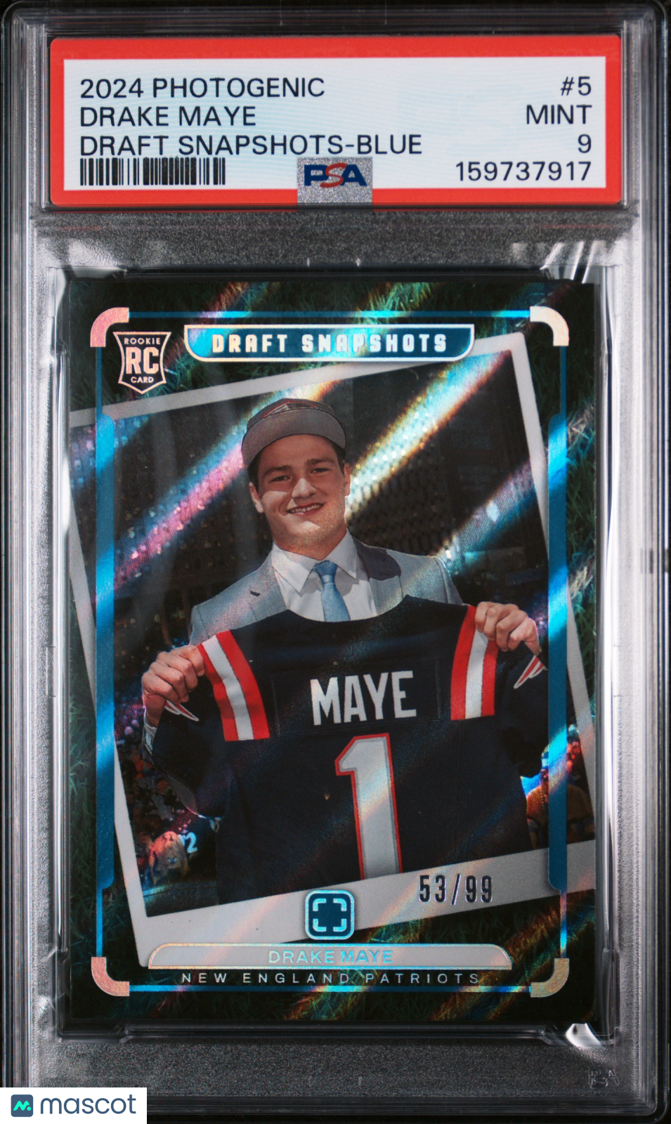 DRAKE MAYE 2024 Panini Photogenic Rookie Draft Snapshots Blue /99 #5 PSA 9