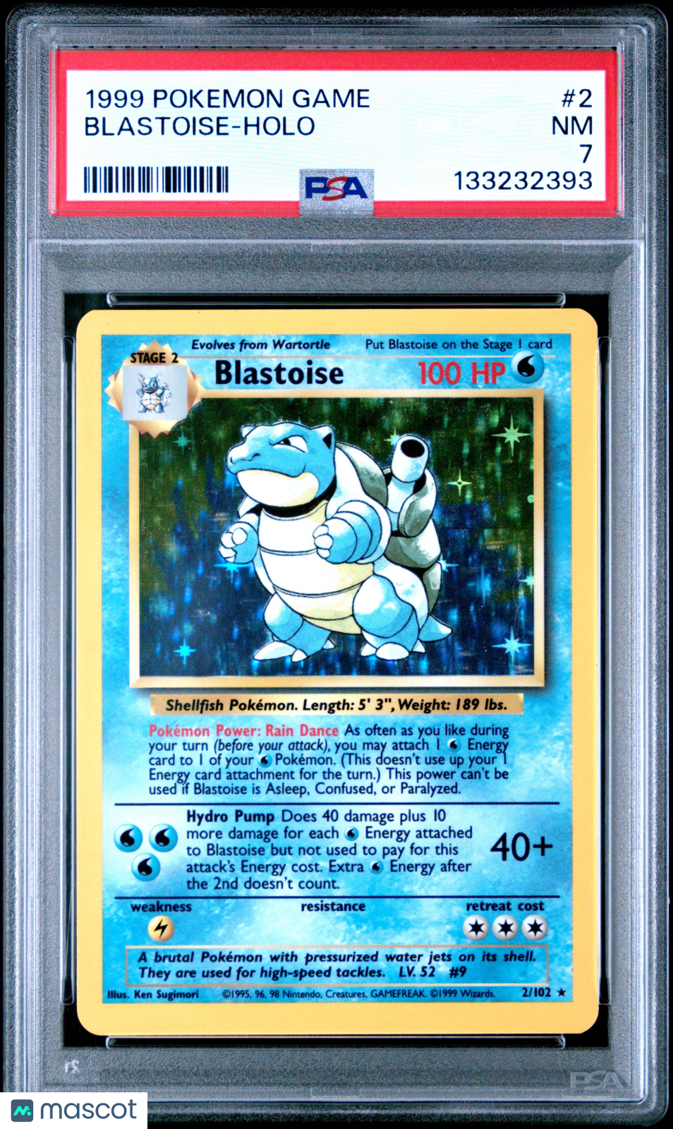 BLASTOISE 1999 Pokemon Base Set Holo Rare #2 PSA 7 NEAR MINT