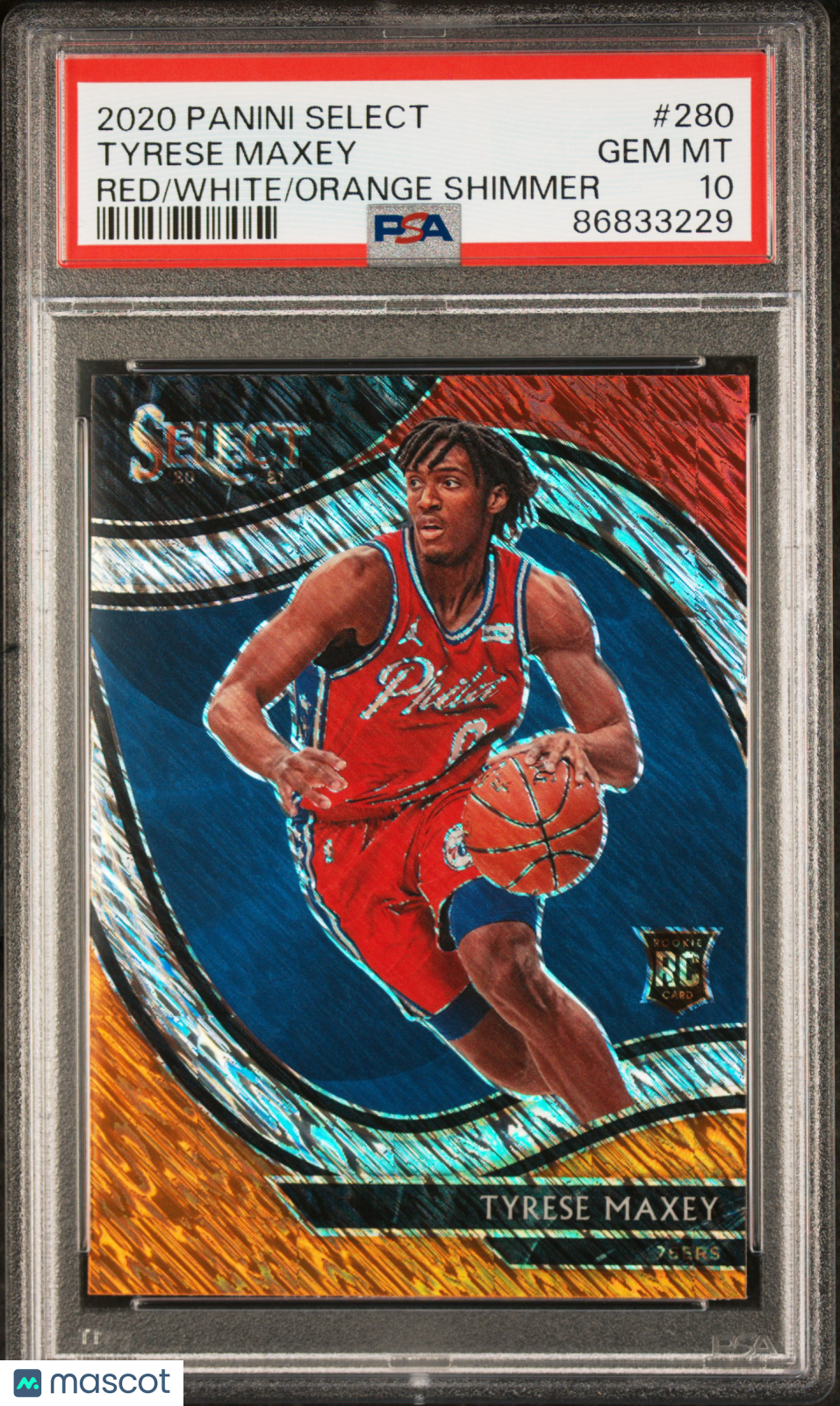 TYRESE MAXEY 2020-21 Panini Select Red White Orange Shimmer Rookie #280 PSA 10