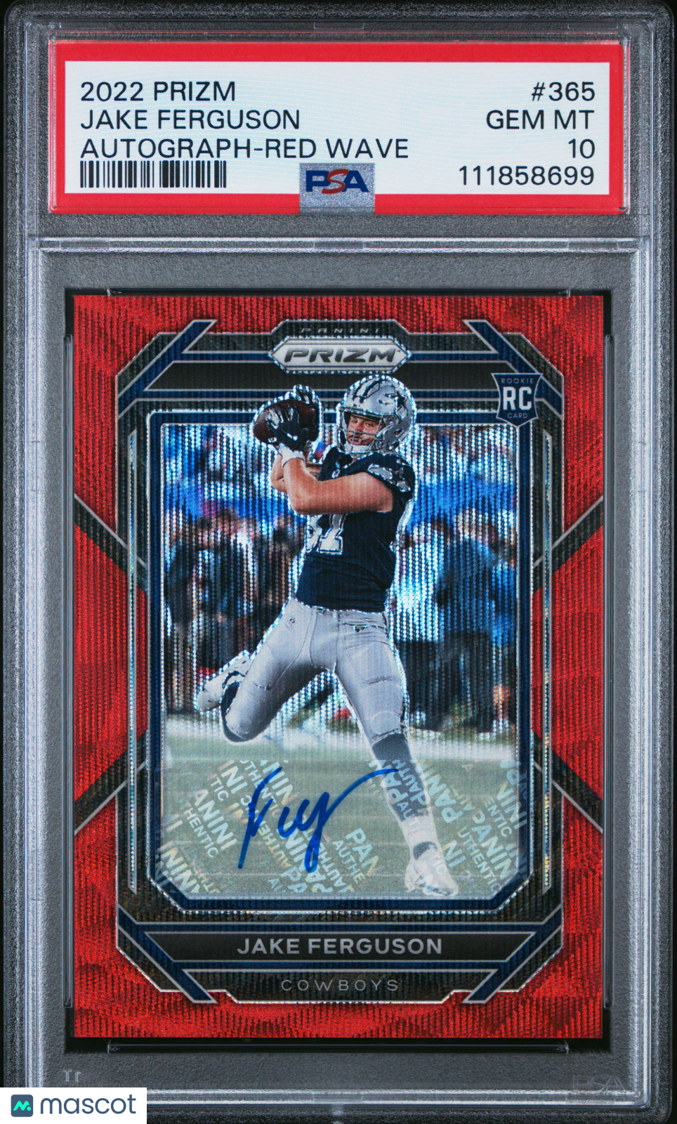 JAKE FERGUSON 2022 Panini Prizm Rookie Auto Red Wave /149 #365 PSA 10 Cowboys